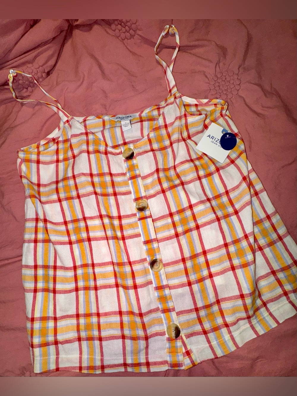 Arizona Jean Co. Plaid Button-Front Cami - White with Red & Yellow